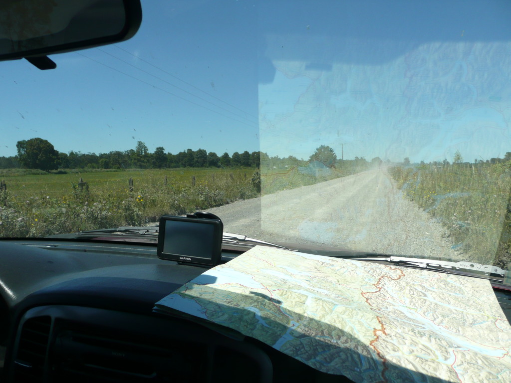 A day in the office, detailed map and GPS being worked hard by Julia to guide us over the backroads of Chile