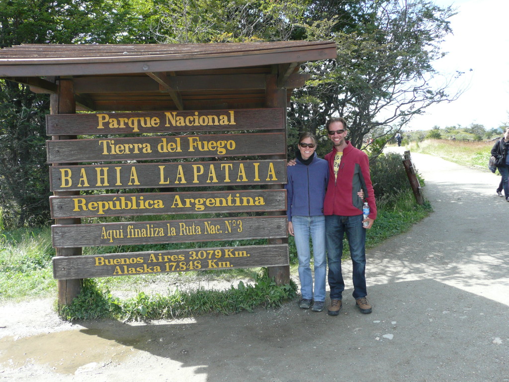 Milestone of our trip, most southern point of South America you can get to by car. End of the road at Lapiata Bay, Ushuaia!