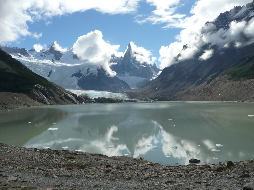 Glaciar calving in a lake under Cerro Torre