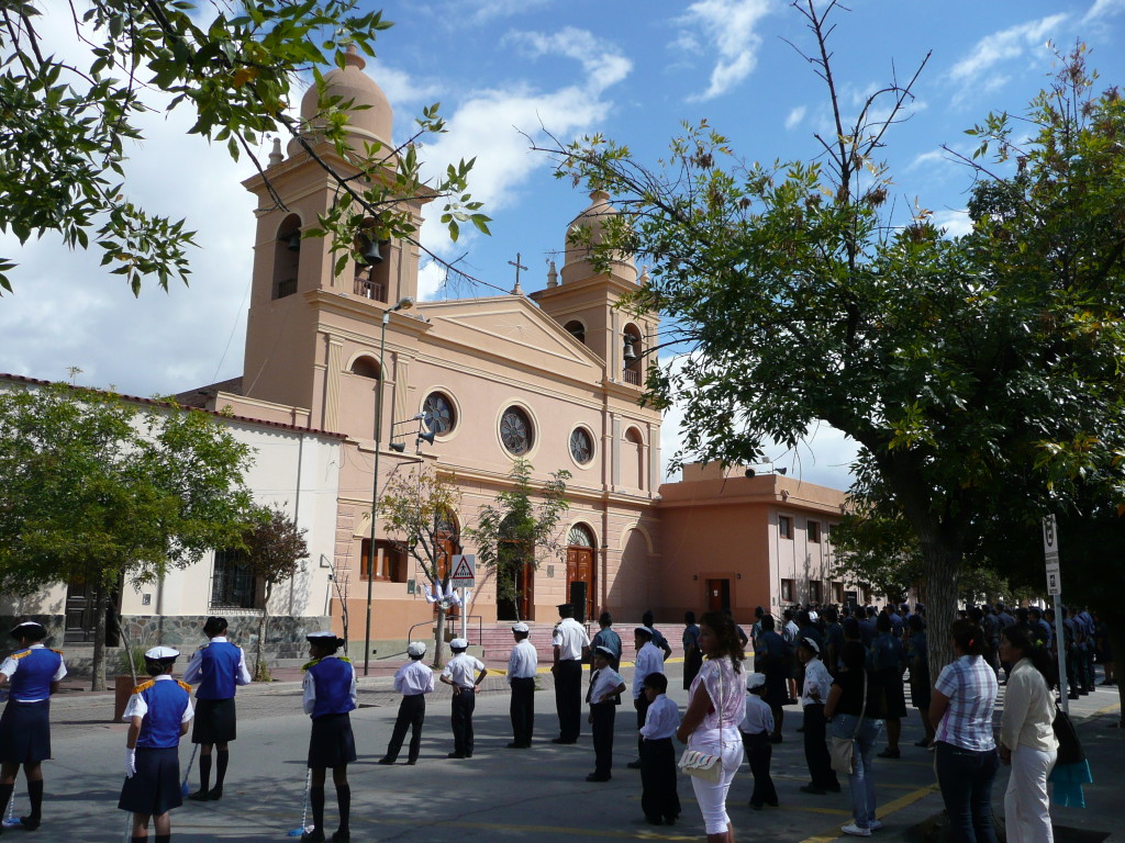 Pretty Cafayate church. There were lots of goings-on for Semana Santa, this time a parade from police and associated clubs.