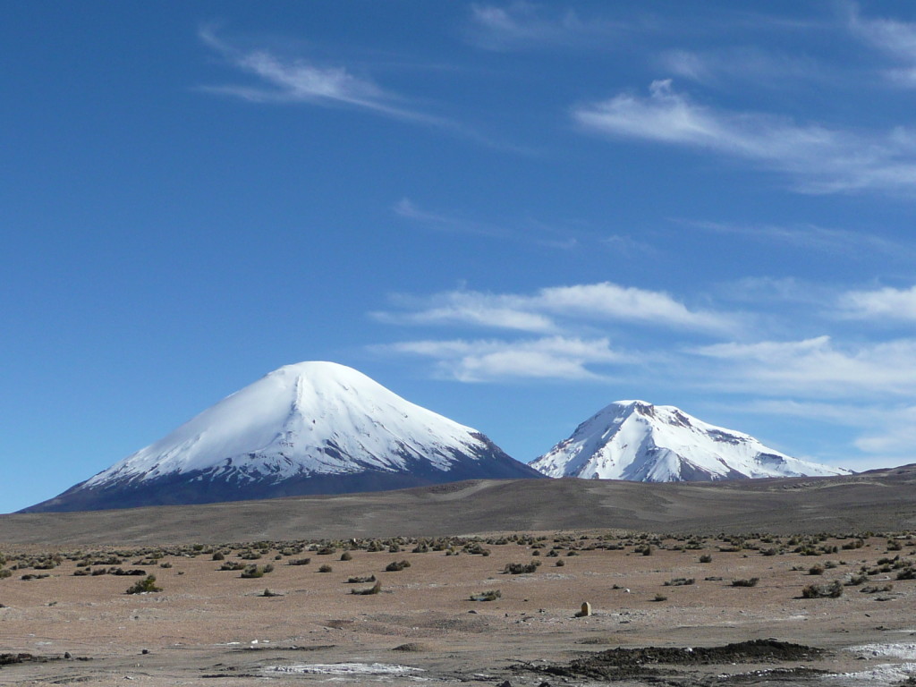 Lauca NP, Volcan Parinacota on the left an Volcan Pomerape (which is in Bolivia)