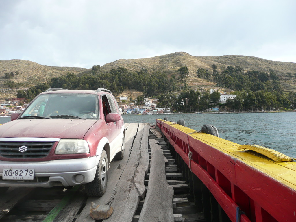 Risking our car on a dodgy ferry - Lake Titicaca, Bolivia