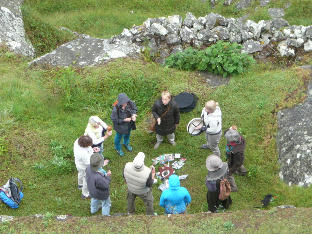 We kept on coming across groups of people meditating and performing rituals at the different Incan sites we visited.  Here the group were singing and dancing, we were wondering where the sacrifice was?