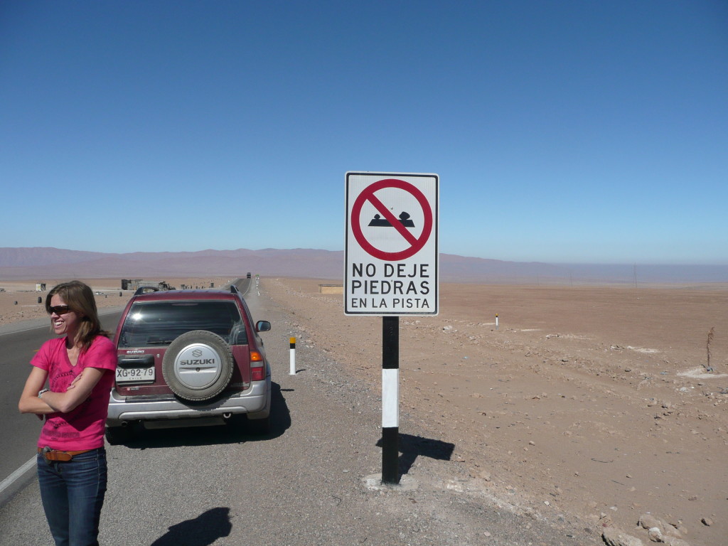 These signs are everywhere: 'Don't put stones on the road' another one was 'Don't burn your tires on the road'. Obviously without these signs we would have stopped here and pilled some rocks on the road, who wouldn't!?