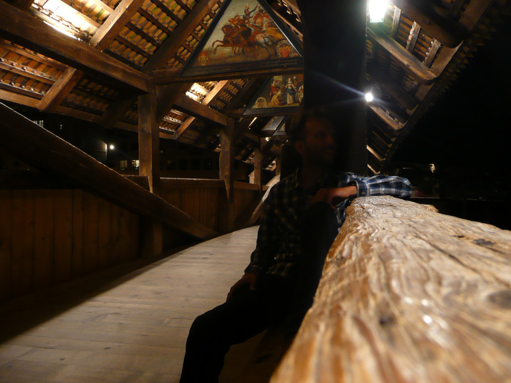 Beautiful paintings under the roof of the bridge