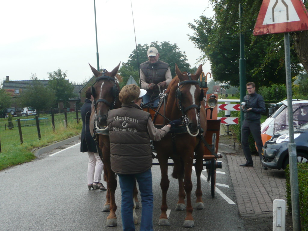 Horse team has arrived to bring dad to the bank