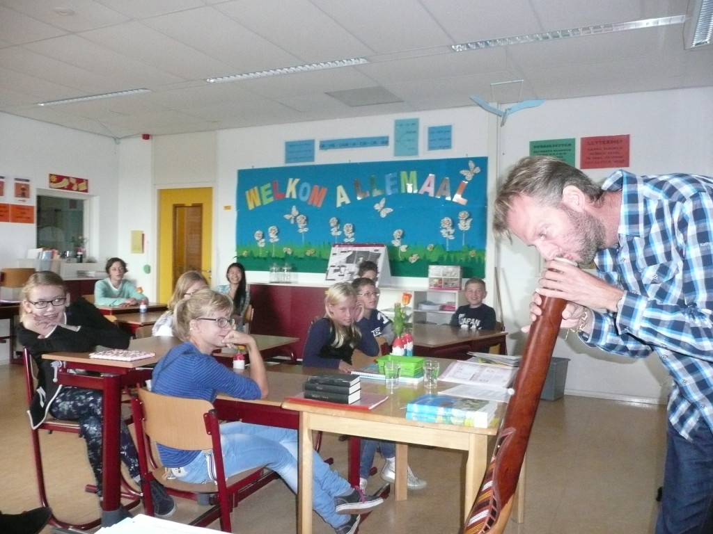 Showing the class how the didgeridoo is being played