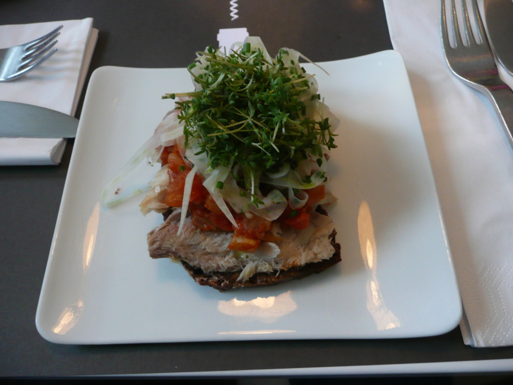 Richard's:  a smorrebrod with mackerel and tomato compote.