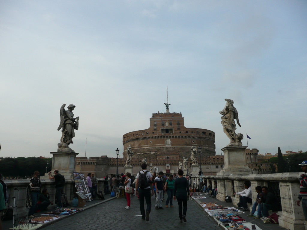 The bridge to Castel Sant'Angelo. Filled from start to finish with street hawkers.